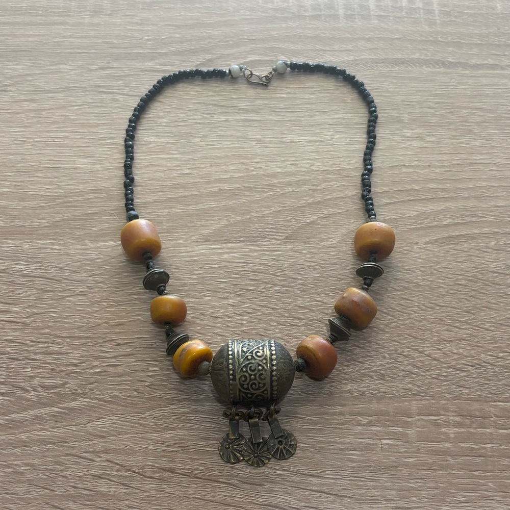 Sundance Silver and Brown Tribal Necklace